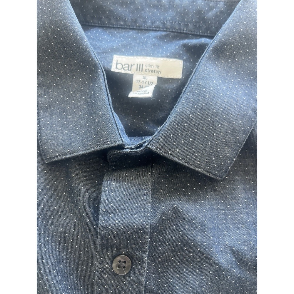 Bar III Mens Slim Fit Stretch Button Down Shirt XL X-Large 17-17 1/2 34-35 Blue